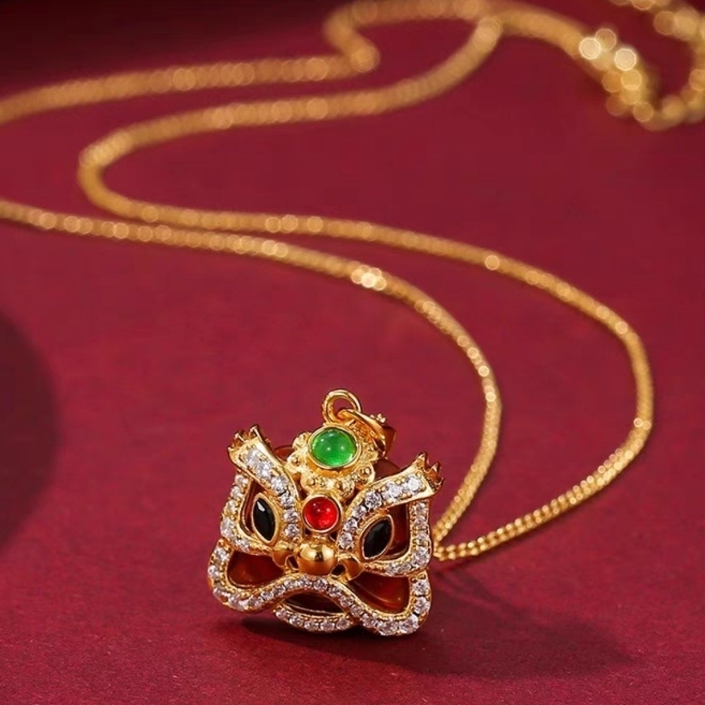 Lunar Legacy 18K Gold Lion Dance Pendant Necklace